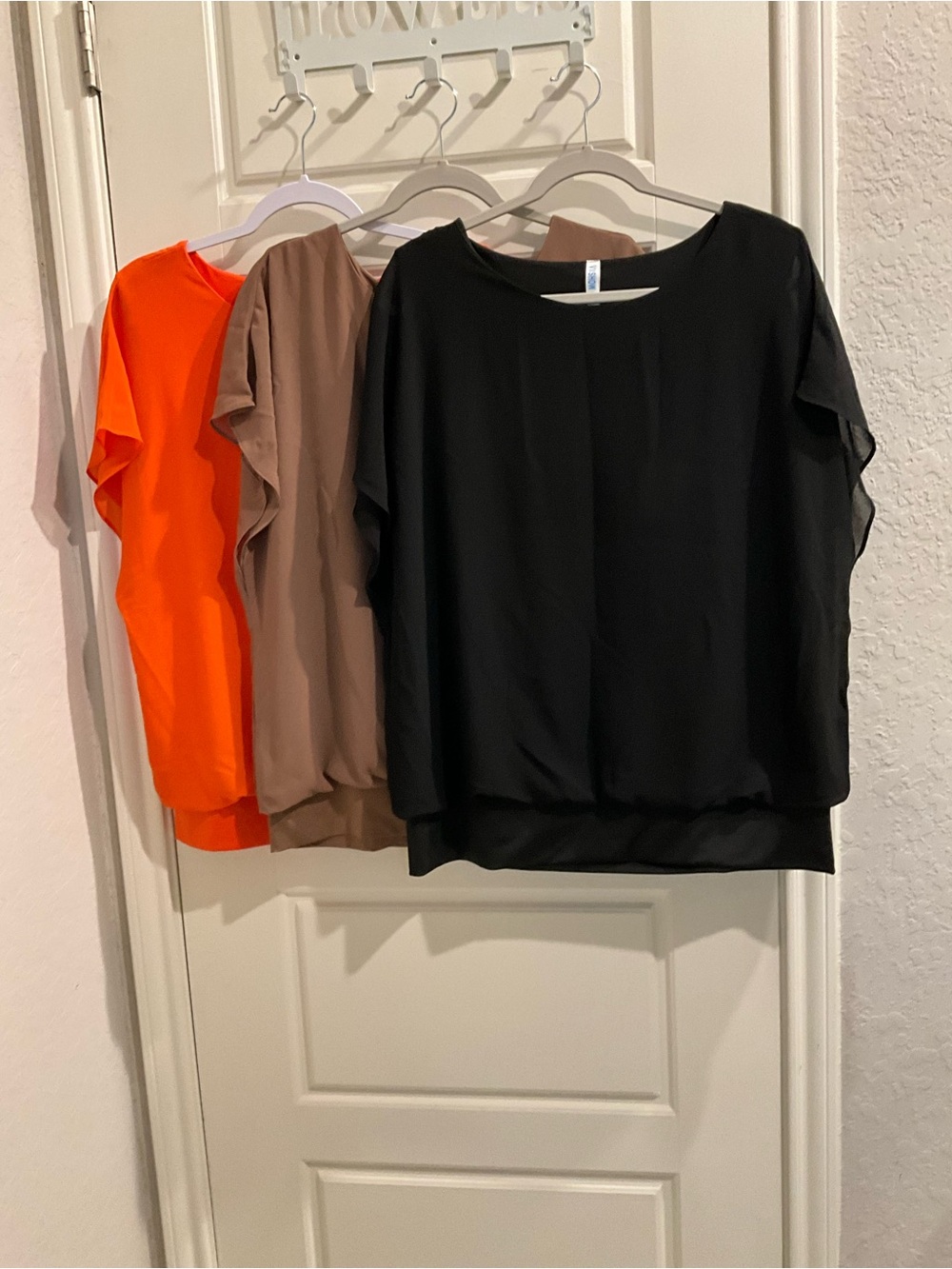 VIISHOW Women’s Blouse Bundle Size Large 3 Tops Orange Black Tan Chiffon